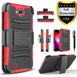LG X Calibur, LG X Venture Case, Dual Layers [Combo Holster] Case And Built-In Kickstand Bundled with [Premium Screen Protector] Hybird Shockproof And Circlemalls Stylus Pen (Red)